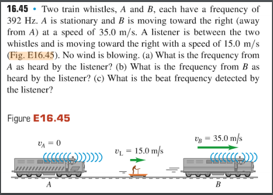 Solved Two Train Whistles, A And B, Each Have A Frequency Of | Chegg.com