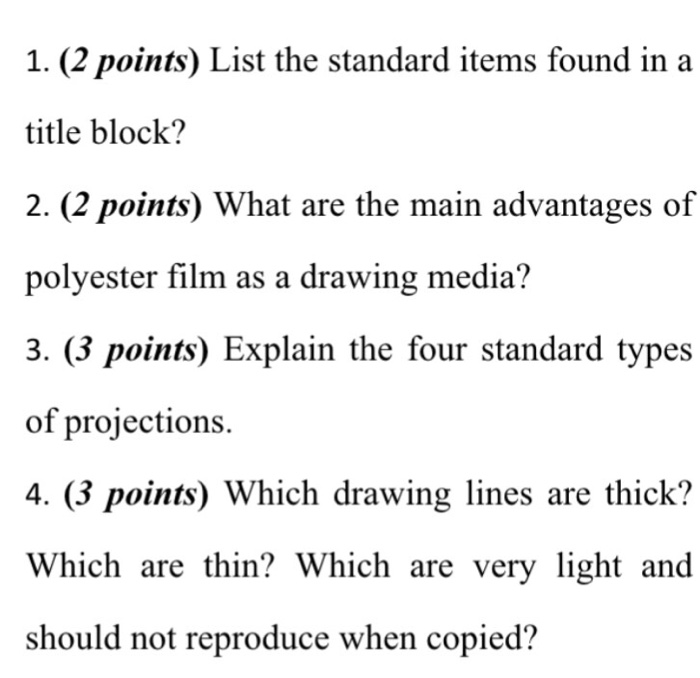 Solved List the standard items found in a title block? What