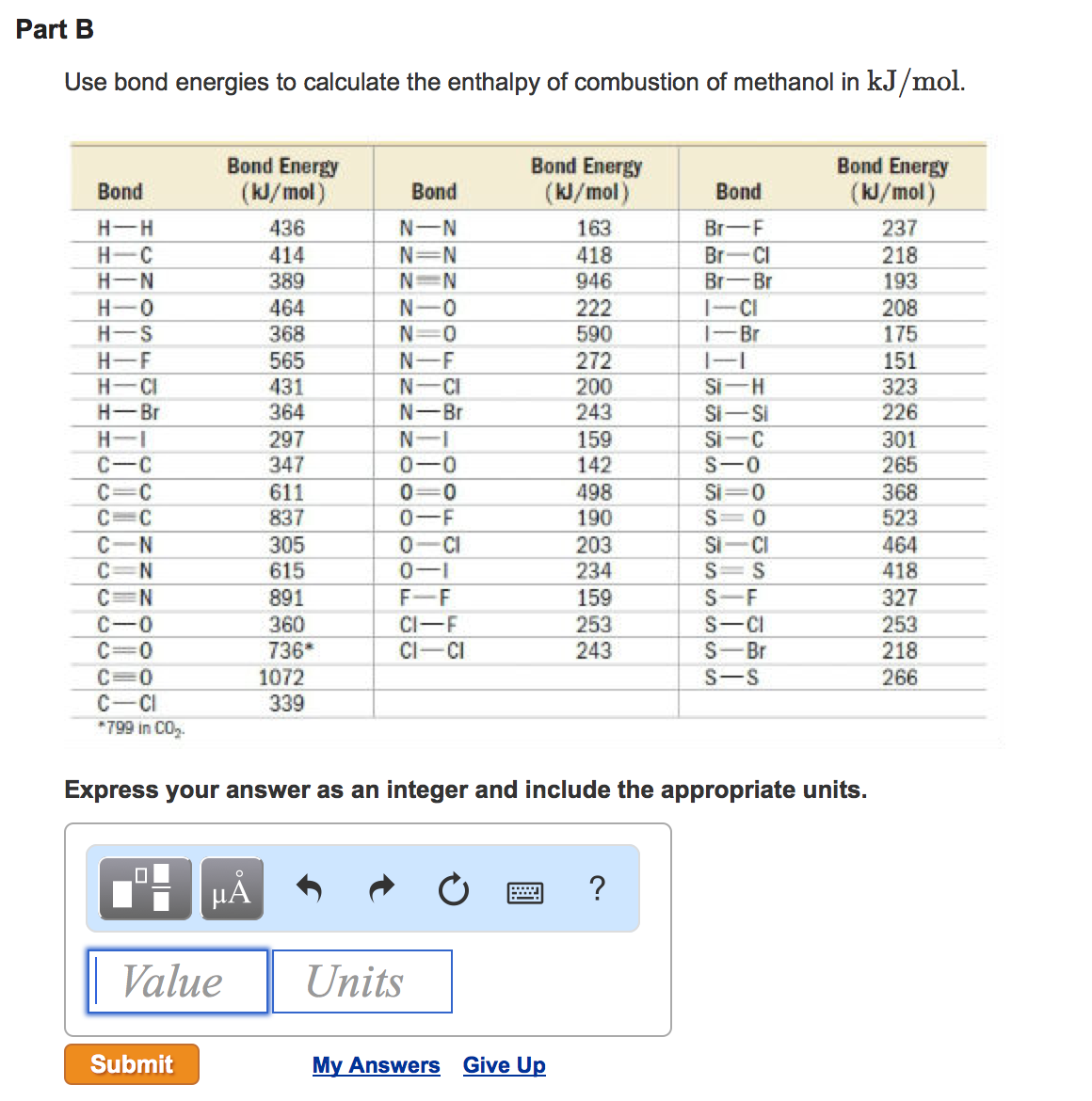 Solved Part B Use Bond Energies To Calculate The Enthalpy | Chegg.com