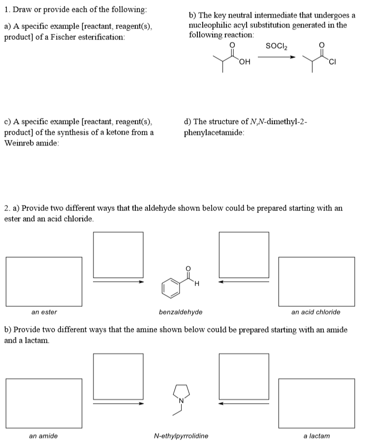 Solved a) A specific example [reactant, reagent(s), product] | Chegg.com