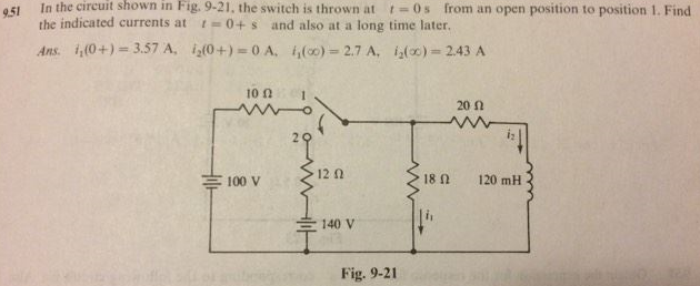 Solved In The Circuit Shown In Fig. 9-21. The Switch Is | Chegg.com