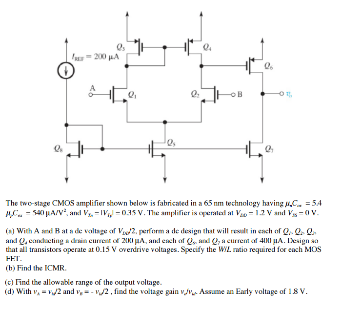 Solved The Two-stage CMOS Amplifier Shown Below Is | Chegg.com