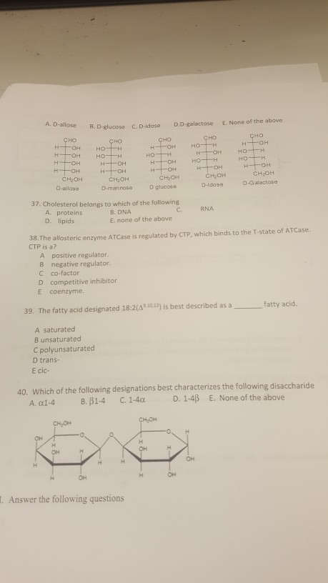 Solved Cholesterol Belongs To Which Of The Following A. 