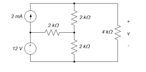 Solved Find v, the voltage across the 4kohm resistor, in | Chegg.com