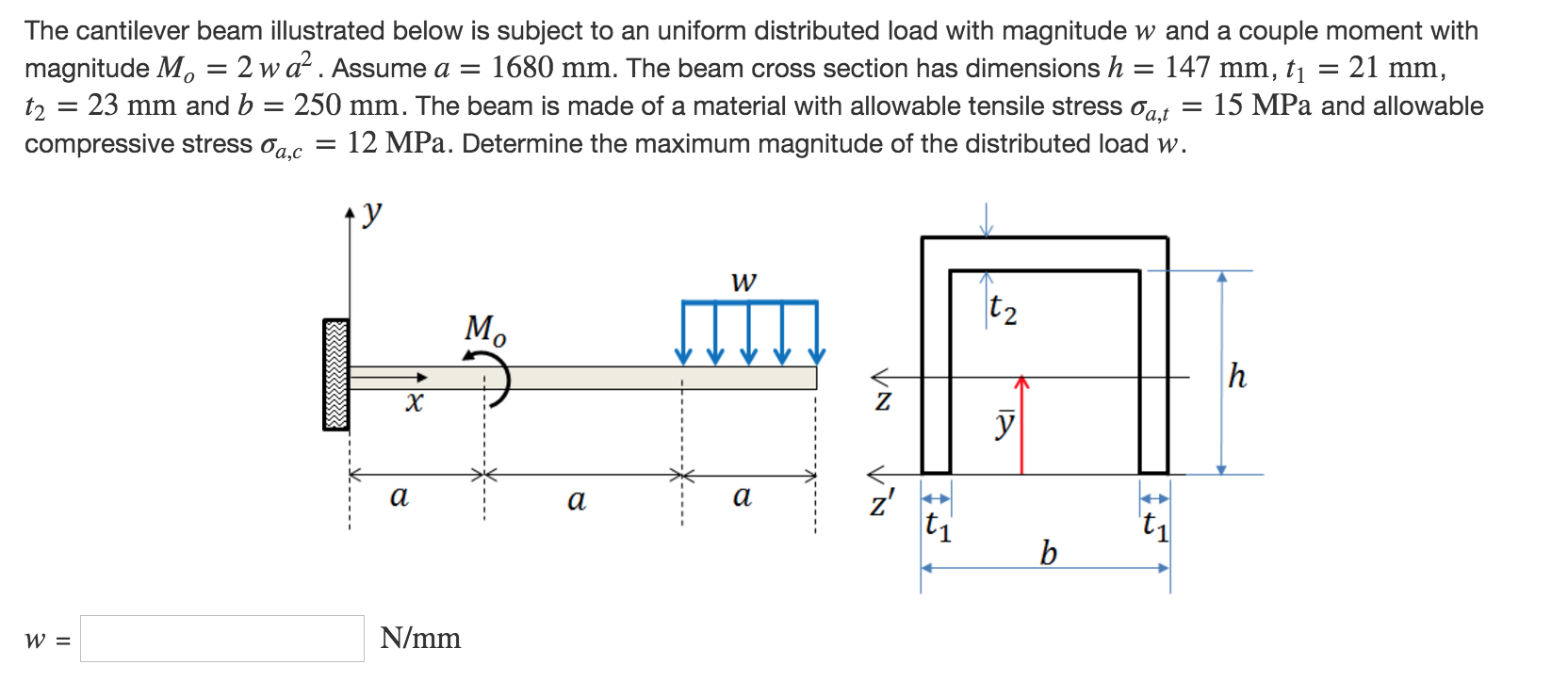 Solved The cantilever beam illustrated below is subject to | Chegg.com