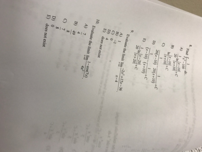 Solved Find Integral 1 x 2 100 Dx 1 20 Ln x 10 x Chegg