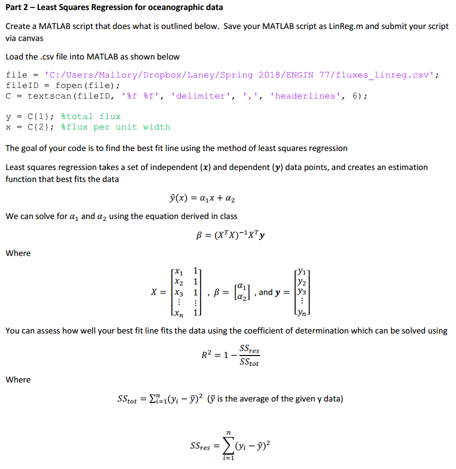 Solved Part 2 - Least Squares Regression for oceanographic | Chegg.com