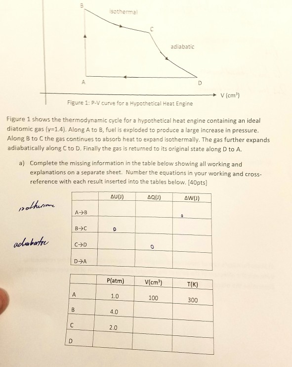 Solved isothermal adiabatic V (cm Figure 1: P-V curve for a | Chegg.com