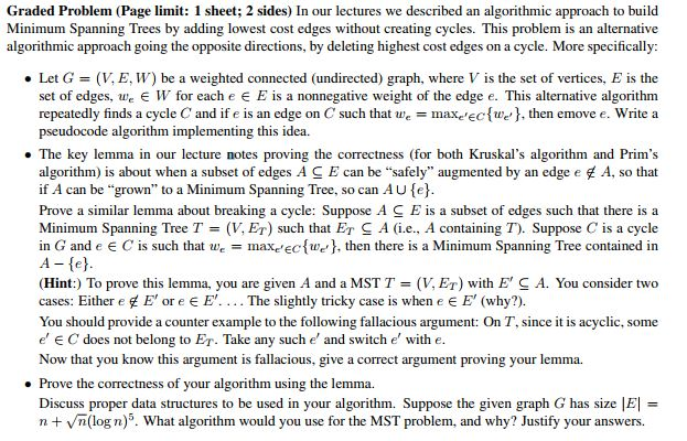 Graded Problem Page Limit 1 Sheet 2 Sides In Our Chegg