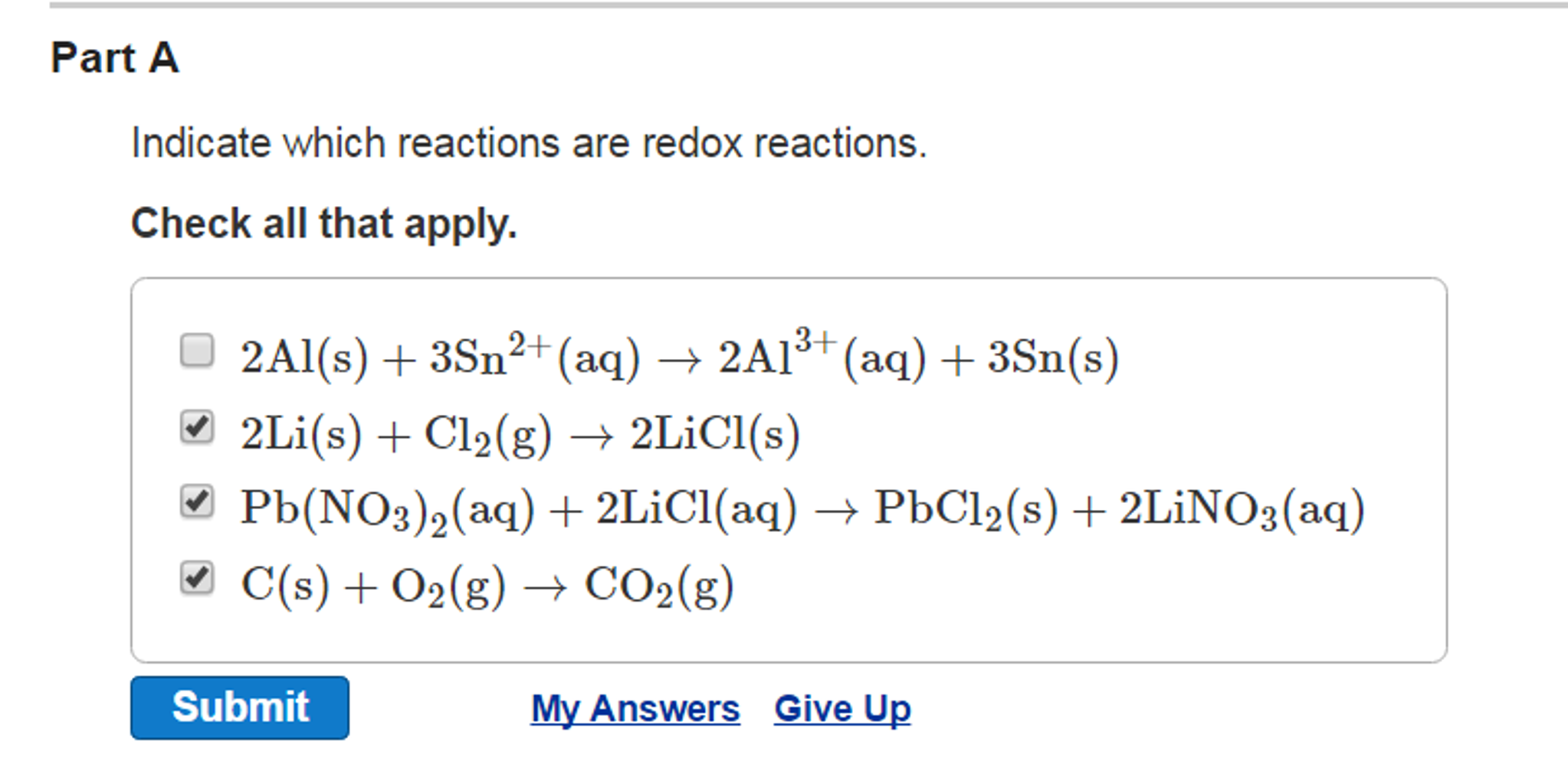 Solved Indicate which reactions are redox reactions. Check
