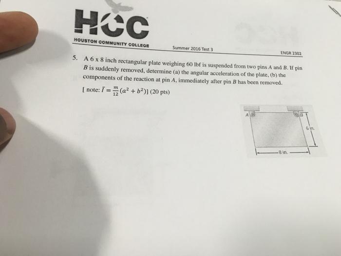 Solved a 6 times 8 inch rectangular plate weighing 60 life chegg