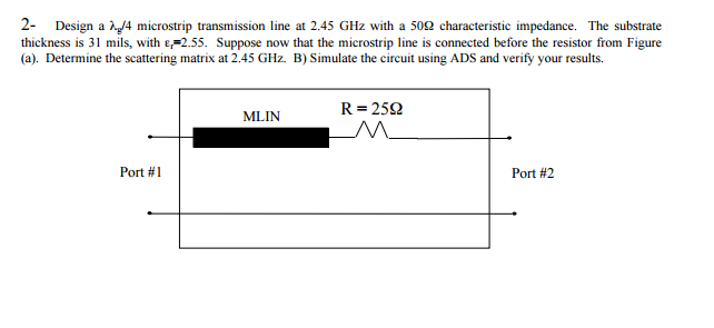 Design a lambda_g/4 microstrip transmission line at | Chegg.com
