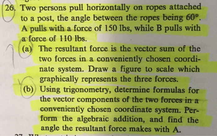 Solved 26. Two persons pull horizontally on ropes attached | Chegg.com