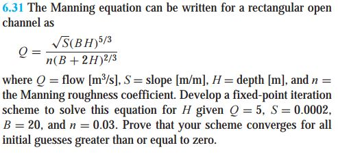 Solved The Manning Equation Can Be Written For A Rectangular | Chegg.com