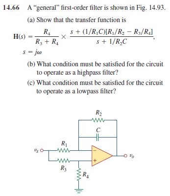 Solved 14.66 A "general" First-order Filter Is Shown In Fig. | Chegg.com