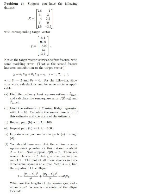 Solved Problem1 Suppose you have the following dataset 2.5 | Chegg.com