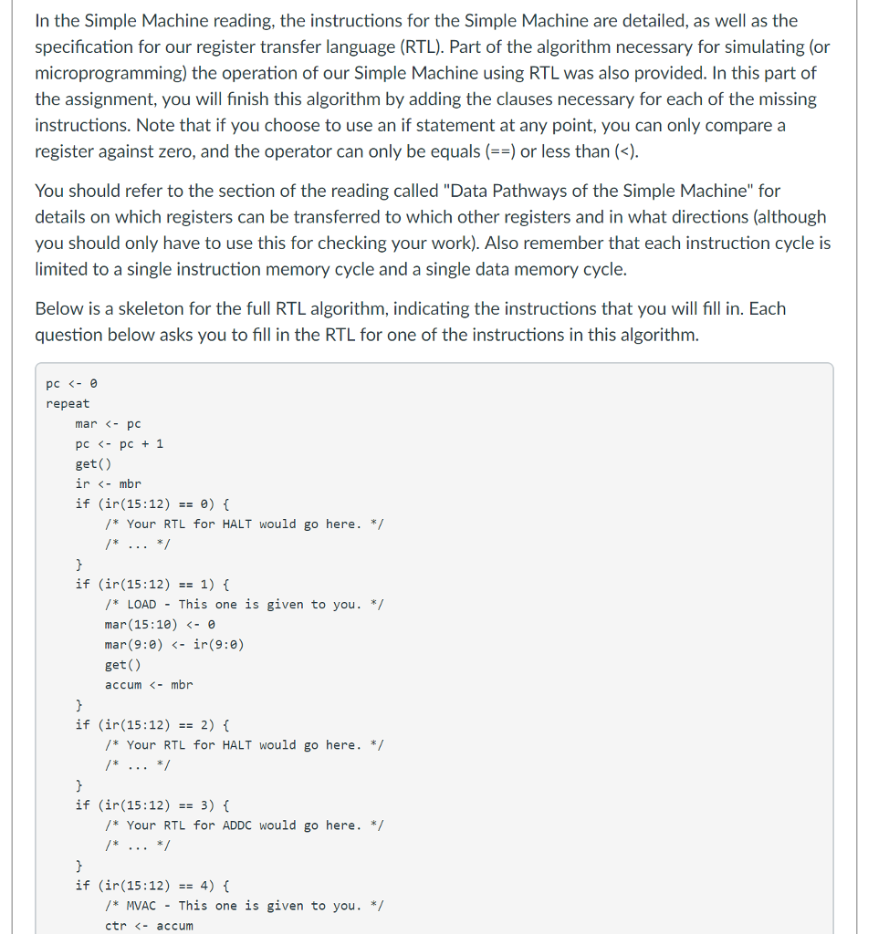 In the Simple Machine reading, the instructions for | Chegg.com