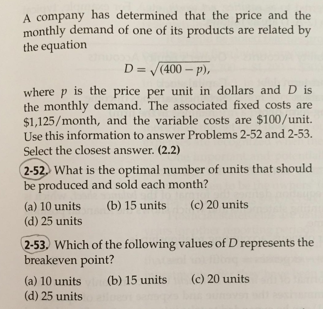 Solved A company has determined that the price and the | Chegg.com