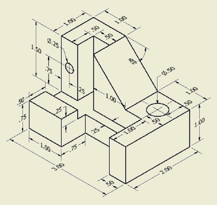 Solved What is the three-view orthographic view of this | Chegg.com