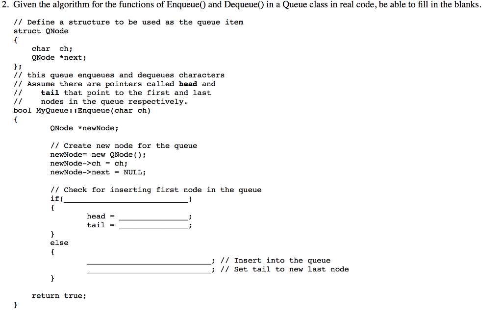 Solved 2. Given the algorithm for the functions of Enqueue() | Chegg.com