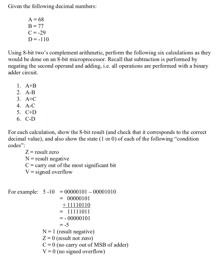 Solved Given The Following Decimal Numbers: A- 68 ? 77 C--29 | Chegg.com