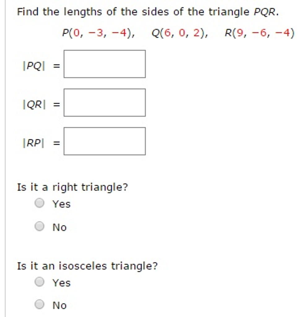 Solved Find the lengths of the sides of the triangle PQR.