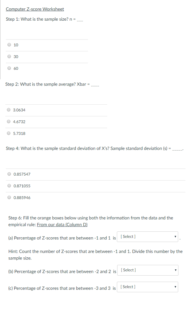 Solved Computer Z score Worksheet Step 1 What Is The Sample Chegg