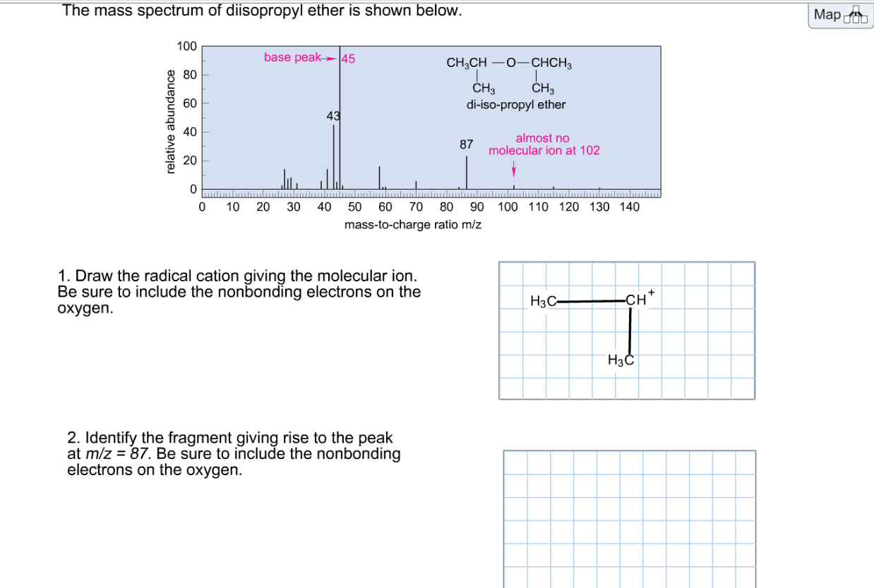 Solved The Mass Spectrum Of Diisopropyl Ether Is Shown