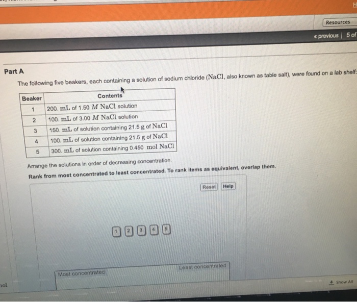 Solved The following five beakers, each containing a