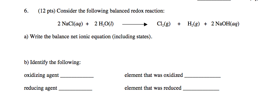 Solved Consider the following balanced redox reaction: | Chegg.com