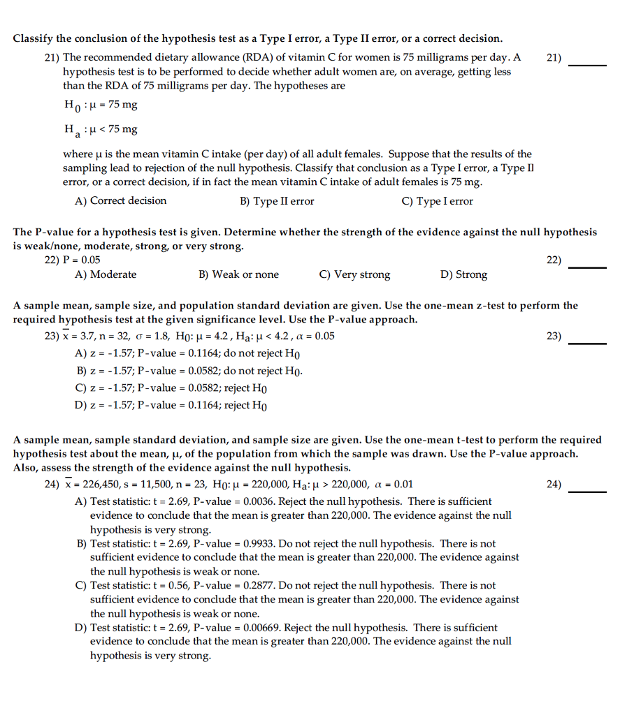 Solved Classify the conclusion of the hypothesis test as a | Chegg.com