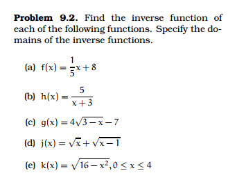 Solved Problem 9.2. Find the inverse function of each of the | Chegg.com