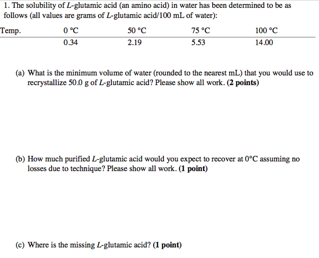 Solved The solubility of Lglutamic acid (an amino acid) in