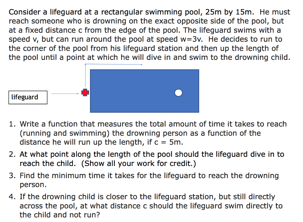 Lifeguard Problem Solved Consider a lifeguard at a rectangular swimming pool, | Chegg.com
