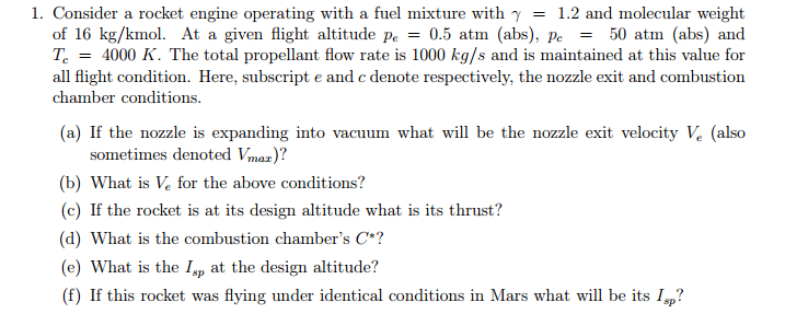 Consider a rocket engine operating with a fuel | Chegg.com