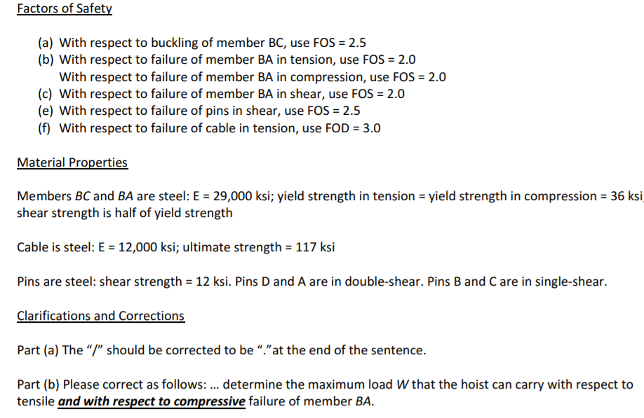 Solved The steel hoist shown was used to lift a heavy load W