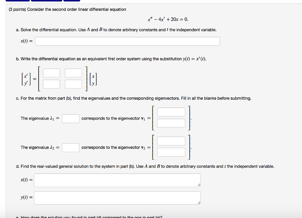 Solved Consider the second order linear differential | Chegg.com