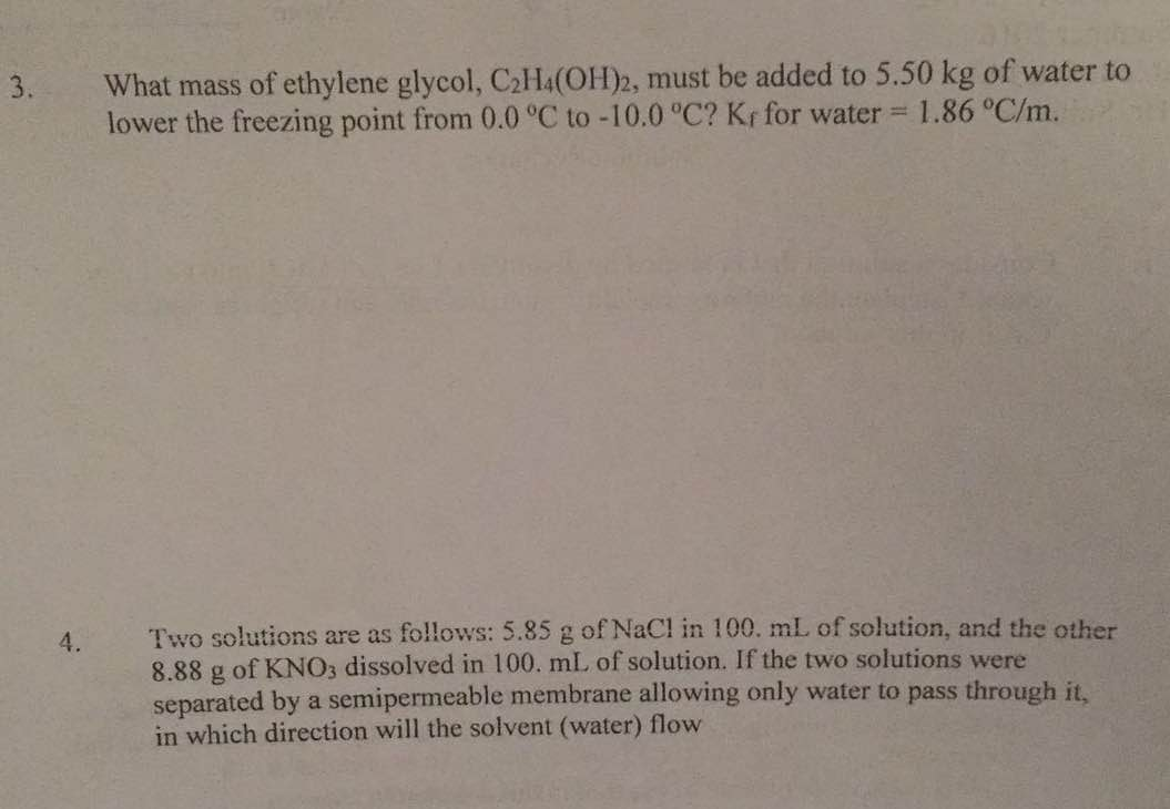 Solved What mass of ethylene glycol C 2H 4 OH 2 must be Chegg