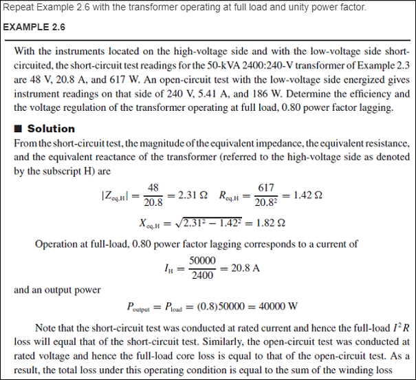 Solved Repeat Example 2.6 with the transformer operating at