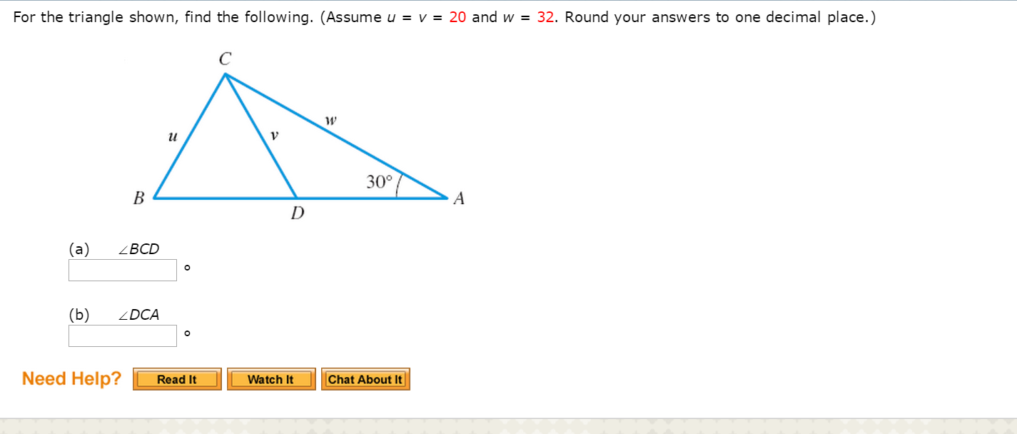 Solved For the triangle shown, find the following. (Assume u | Chegg.com