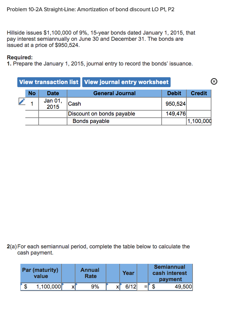 Solved Problem 102A StraightLine Amortization of bond