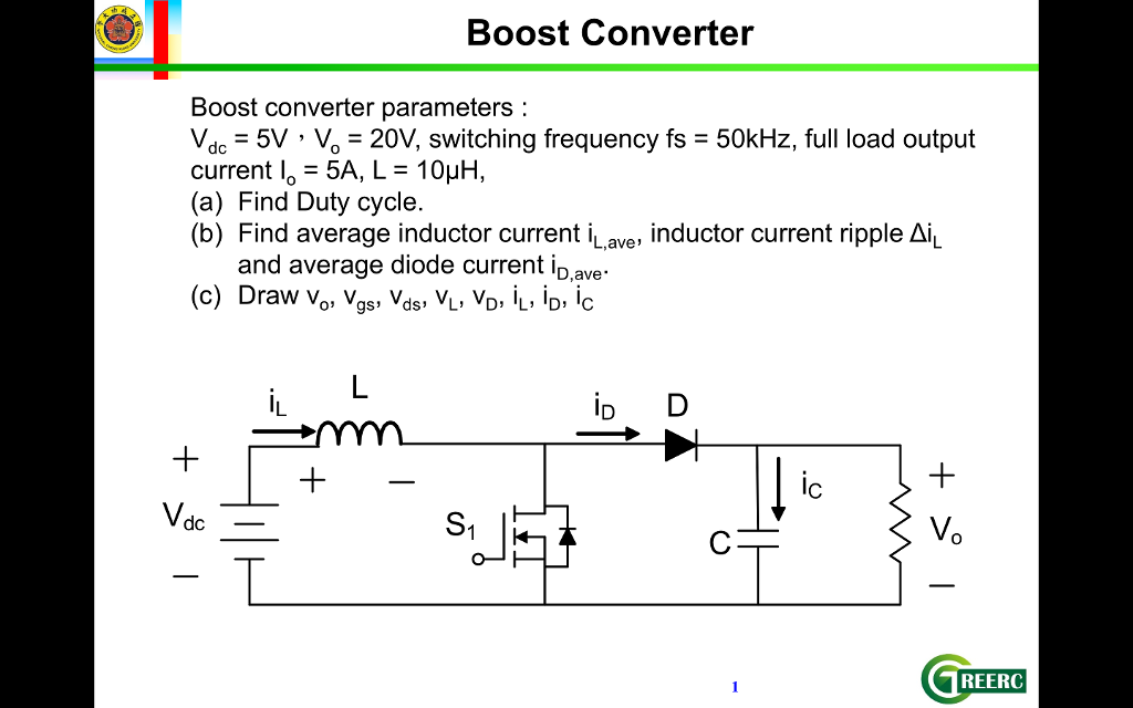 Solved Boost Converter Boost Converter Parameters Dc 5V Vo - | Chegg.com