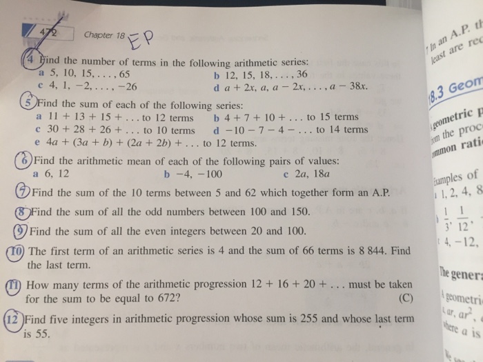 Solved Find the number of terms in the following arithmetic | Chegg.com