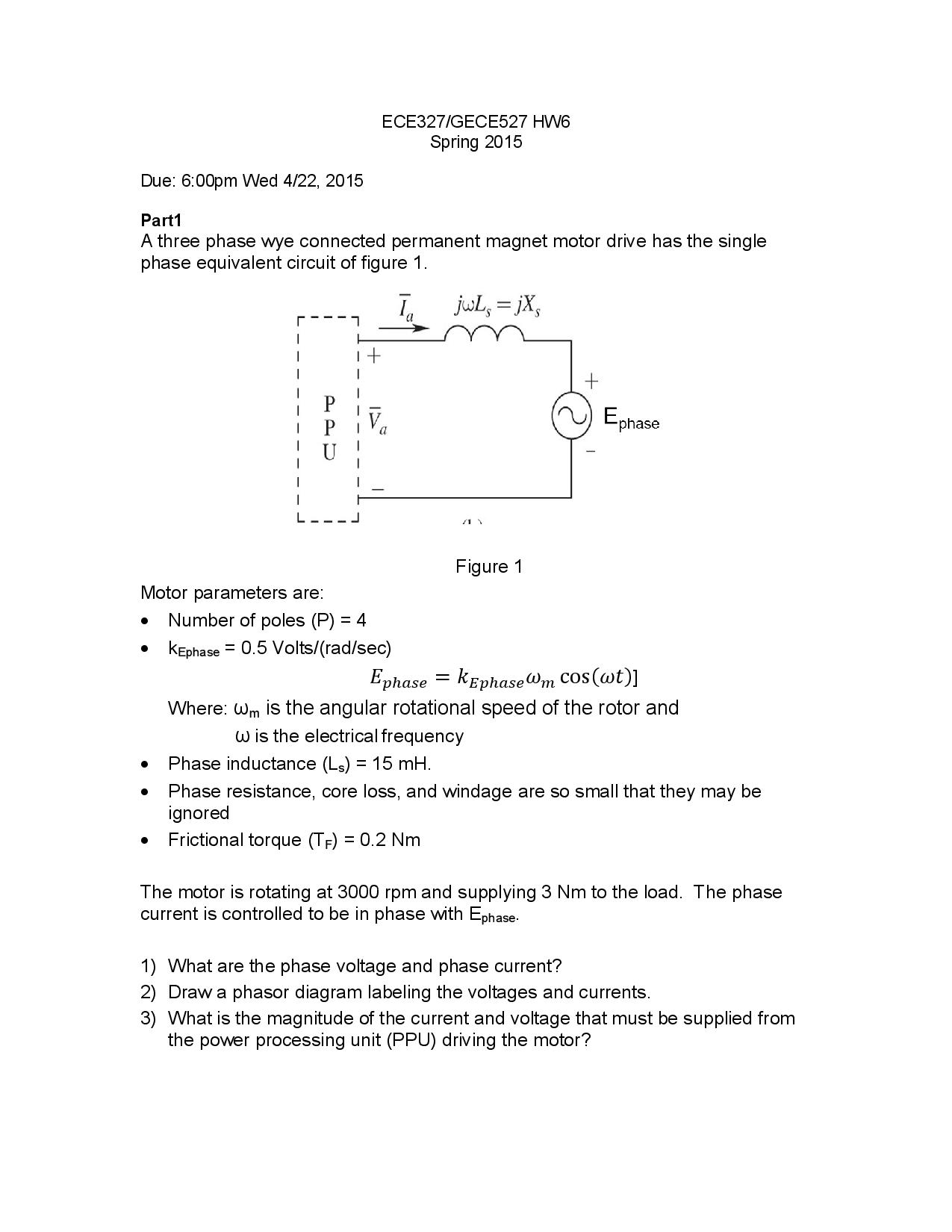 Solved A three phase Wye connected permanent magnet motor | Chegg.com