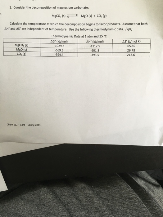 Solved Consider the of magnesium carbonate