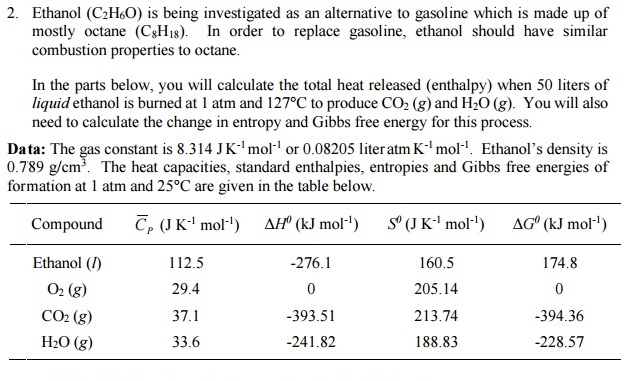 Solved Ethanol (C2H6O) is being investigated as an | Chegg.com