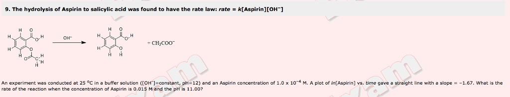 Solved 9. The hydrolysis of Aspirin to salicylic acid was | Chegg.com