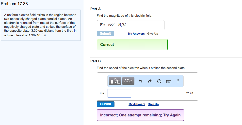 Solved A uniform electric field exists in the region between