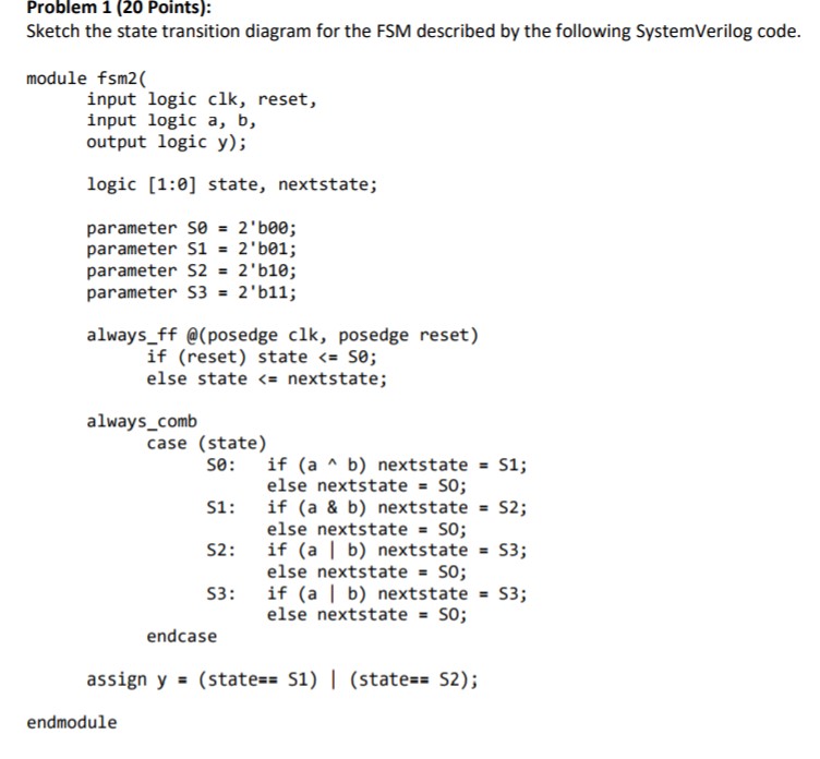 Solved Problem 1 (20 Points): Sketch the state transition | Chegg.com