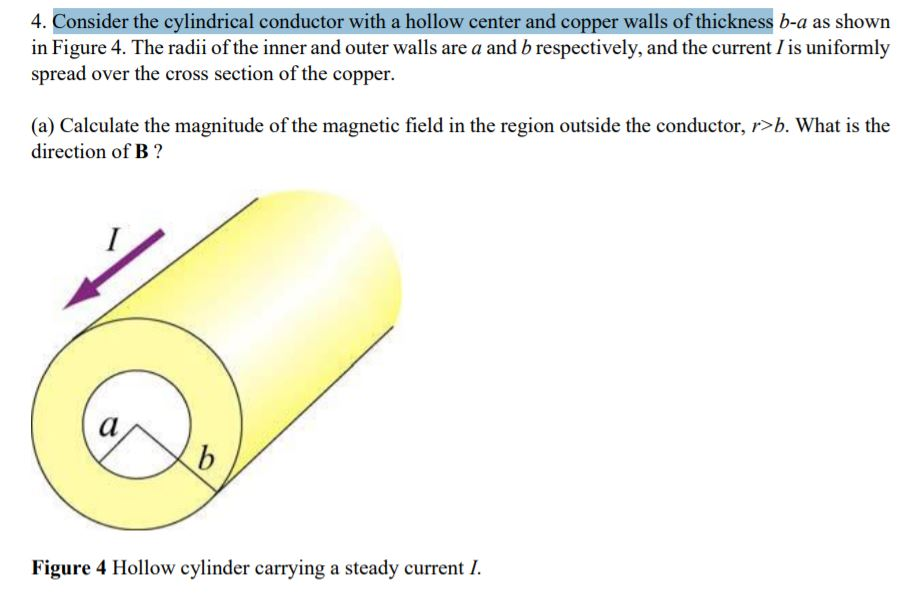 Solved 4. Consider the cylindrical conductor with a hollow